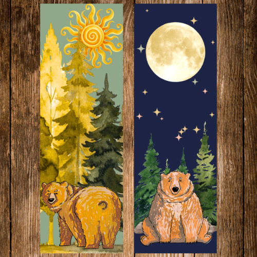 Fat Bear Sun & Moon Bookmark Duo